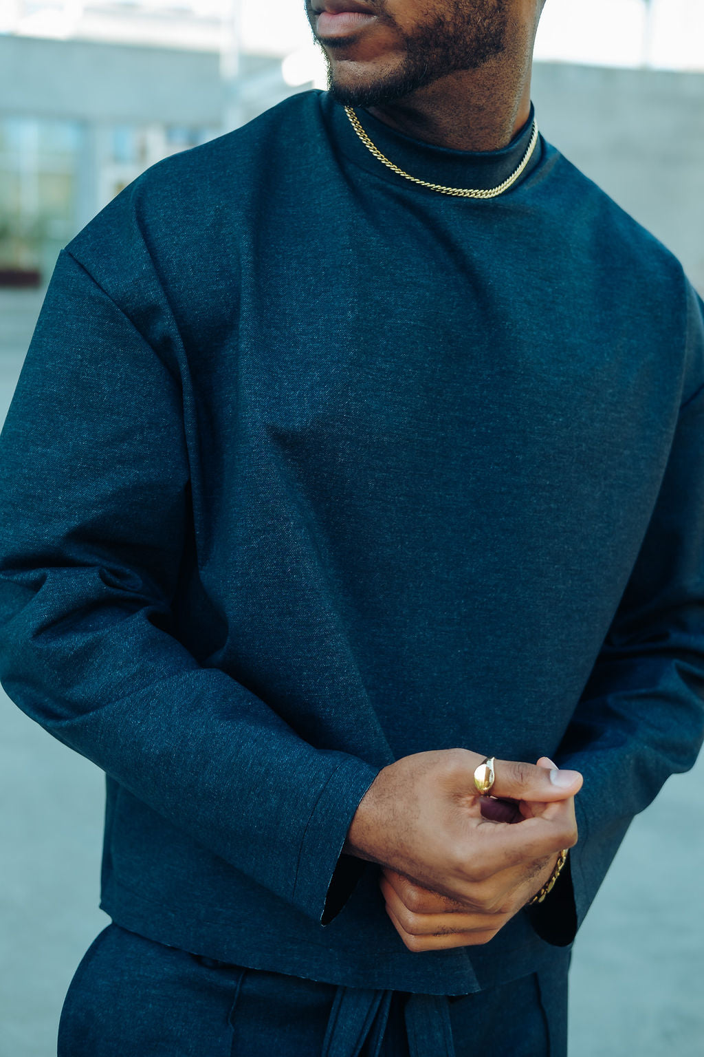 Indigo- LS Heavy Mock Neck Shirt