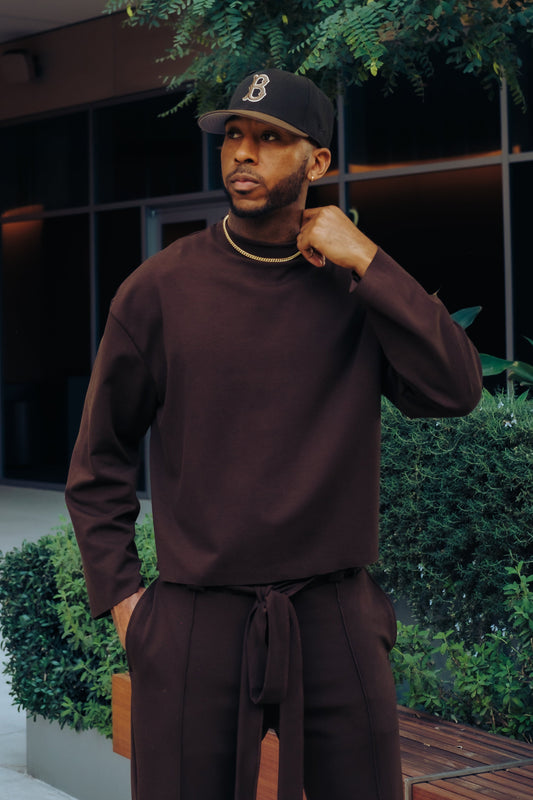 Brown- LS Heavy Mock Neck Shirt