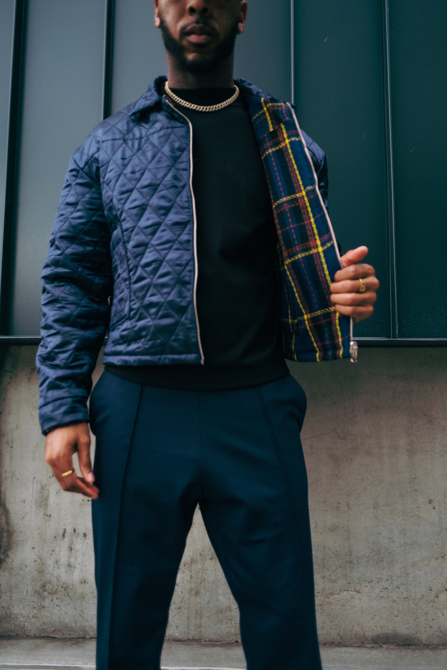 Quilted Plaid Reverse Puffer Jacket