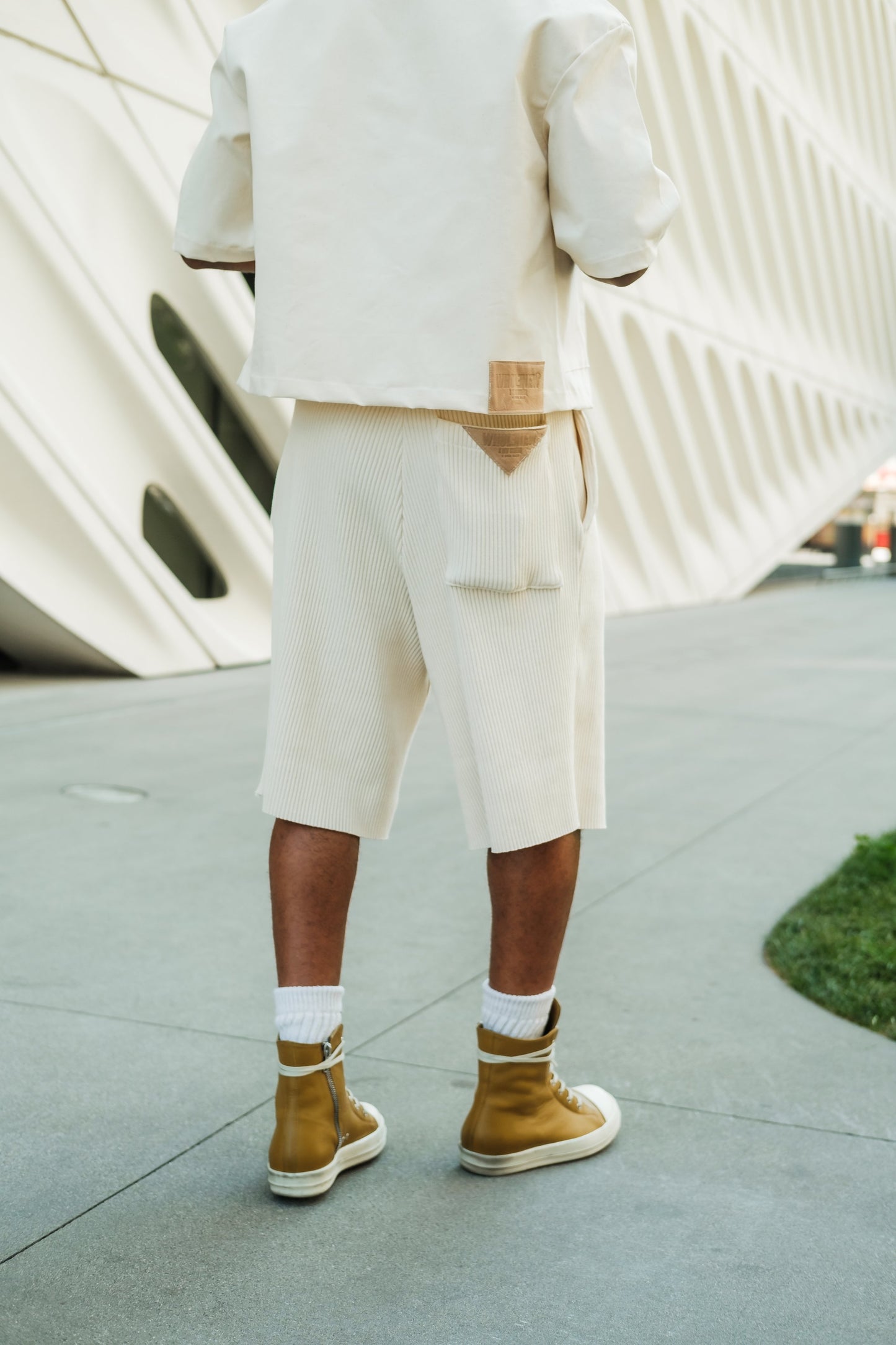 Ribbed Knit Shorts- Cream