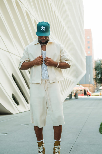 Ribbed Knit Shorts- Cream