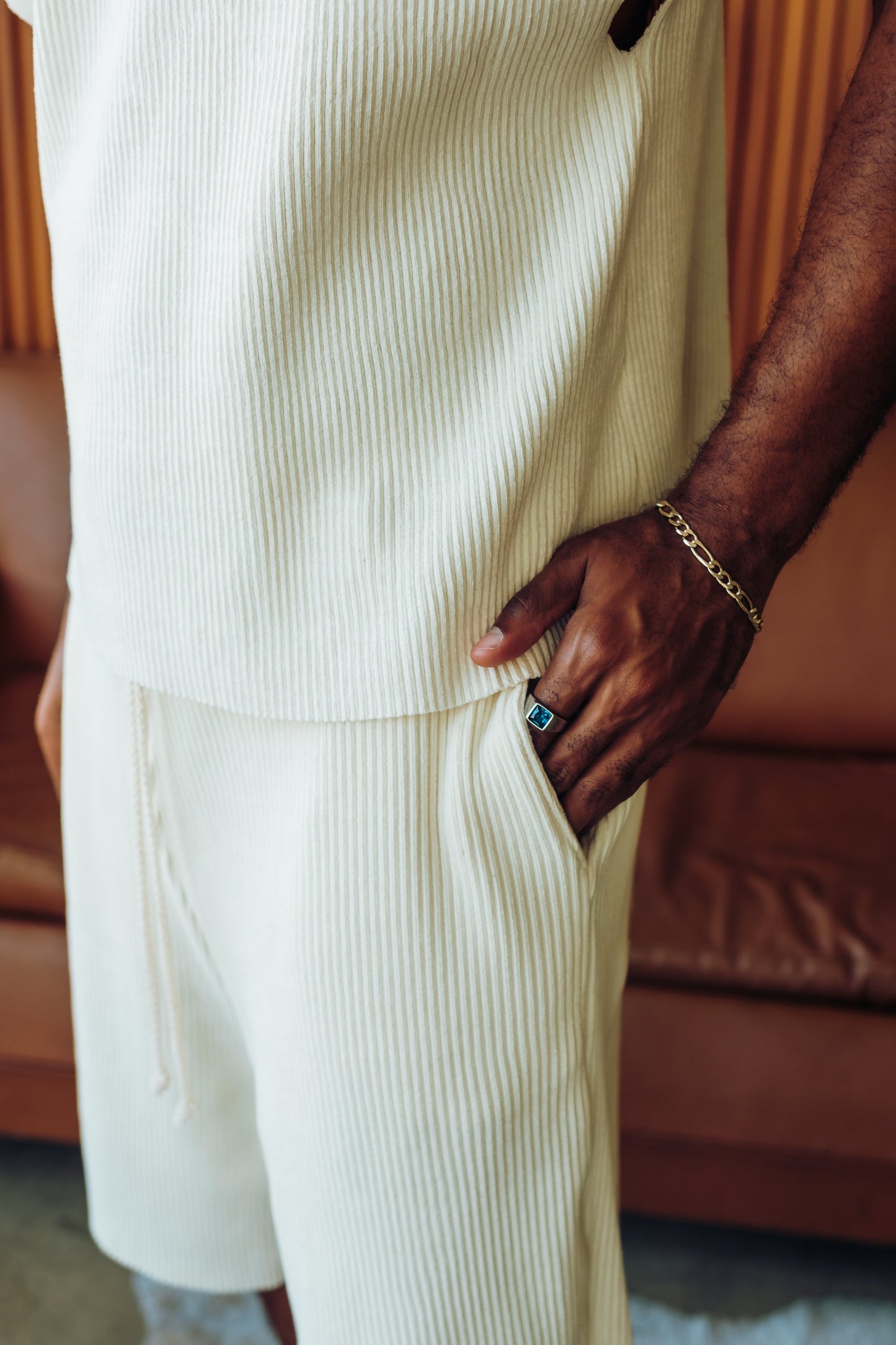 Ribbed Knit Shorts- Cream